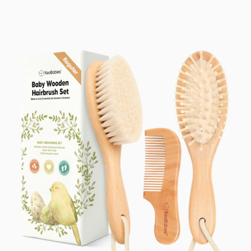 KeaBabies Baby Hairbrush Set - Walnut