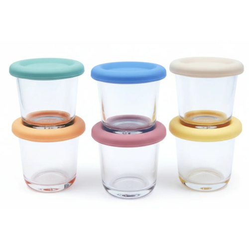 4oz Glass Baby Food Storage Jars | Food Grade Silicone Lids | Set of 6 | Neutral Colors
