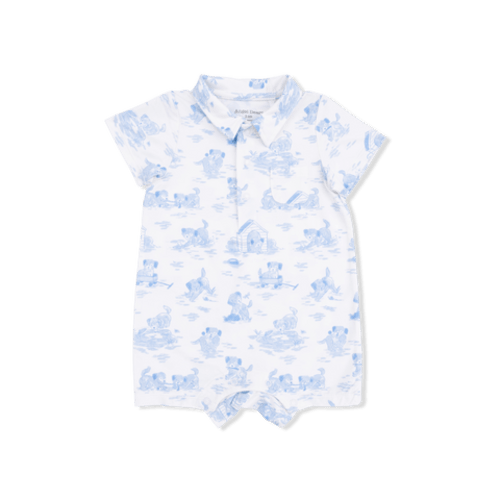 Puppy Toile Blue - Polo Shortie