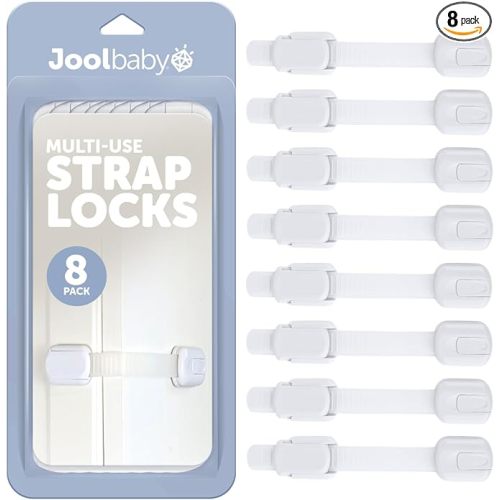 Child Safety Strap Locks (8 Pack) Baby Proof Cabinets, Drawers, Fridge, Toilet & Trash Cans – 3M Adhesive Childproof Locks – Jool Baby