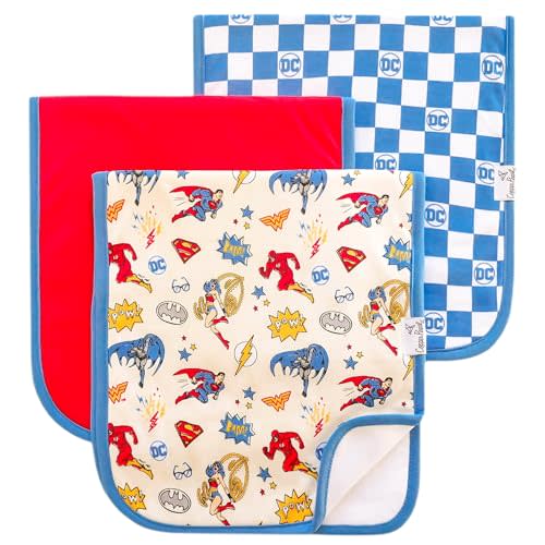 Copper Pearl Premium Baby Burp Cloths - 3-Pack Large Cotton Burp Cloths, Extra Soft Spit Up Rags with 3 Absorbent Layers, Perfect for Baby Boy and Baby Girl Gifts (21" x 10" Size, Justice League Set)