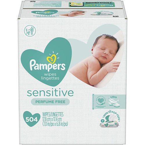 Baby Wipes, Pampers Sensitive Water Based Baby Diaper Wipes, Hypoallergenic and Unscented, 7 Pop-Top Packs, 504 Count Total Wipes (Packaging May Vary) - 7x Pop-Top Packs (504 Count)