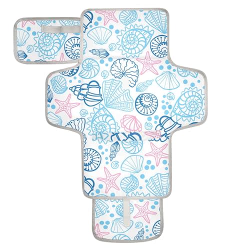 Blue Pink Seashells and Starfish Portable Diaper Changing Pad, Portable Changing Pad for Newborn Girl & Boy - Baby Changing Pad Lightweight Waterproof Travel Changing Kit