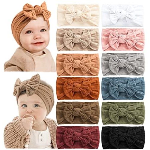 Prohouse 12 Pack Baby Nylon Headbands Hairbands Hair Bow Elastics Hair Accessories for Baby Girls Newborn Infant Toddlers Kids