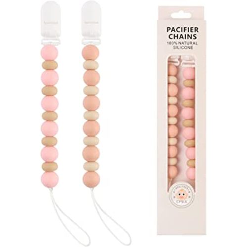 Pacifier Clips, 2PCS Silicone Soother Clips, BPA Free Pacifier Clip Pacifier Holder for Newborn Baby Boy Girl Gifts (A-Pink)