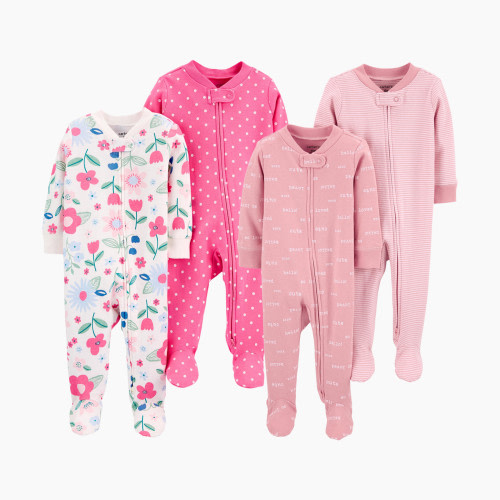 Carter's Zipper Footie with Snap - Floral/ Light Pink, 3M, 4