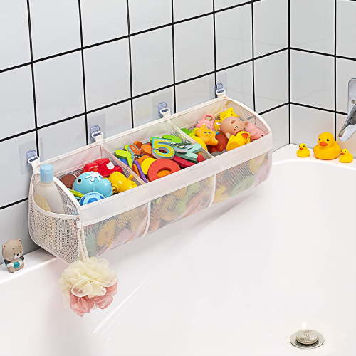 Genreen 3-Compartment Bath Toy Organizer for Tub - Large Openings, High-Capacity Horizontal Storage & Easy Sorting, Durable Bathtub Toy Holder