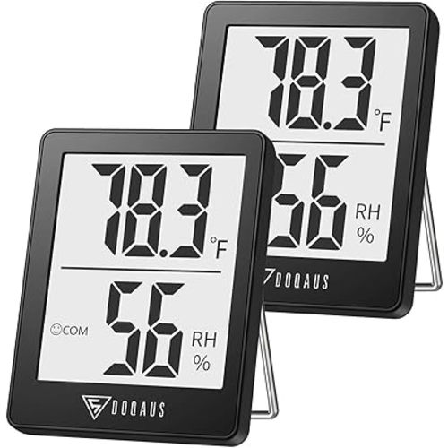 DOQAUS Humidity Meter, 2 Pack Room Thermometer Indoor, Hygrometer with 5s Fast Refresh, Temperature Humidity Monitor Meter for Baby Room, Living Room, Basement, Greenhouse, Office