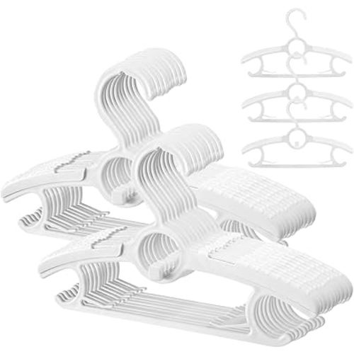 Stormix 20 Pack Extendable Baby Hangers, 11"-14.5" Adjustable Plastic Closet Infant Hangers for Nursery, Stackable & Space-Saving Pant Hanger for Newborn Girl Boy Toddler Kids Child White