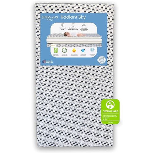 Simmons Kids Radiant Sky Dual Sided Baby Crib Mattress and Toddler Mattress, Waterproof, GREENGUARD Gold and CertiPUR-US Certified, Firm Plant-Based Foam, 5 Year Warranty, Made in USA