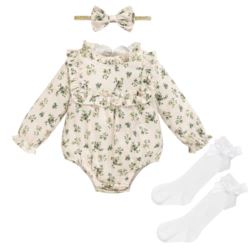 GRNSHTS Newborn Baby Girl Clothes Ruffle Rompers Toddler Fall Outfits for Girls Set Little Girl Fall Winter Clothing