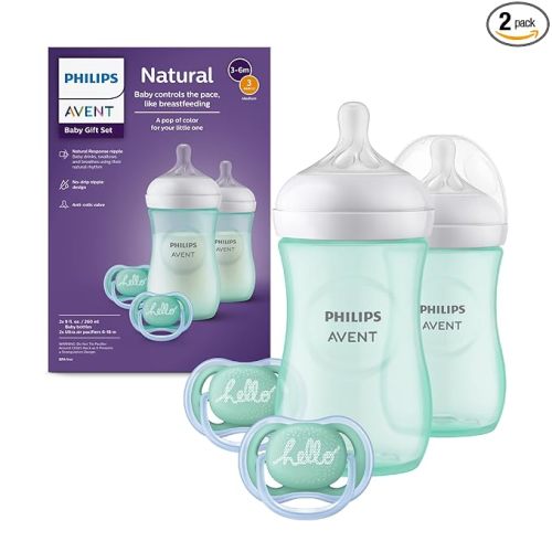 Philips AVENT Natural Baby Bottle with Natural Response Nipple, Teal Baby Gift Set, SCD837/02