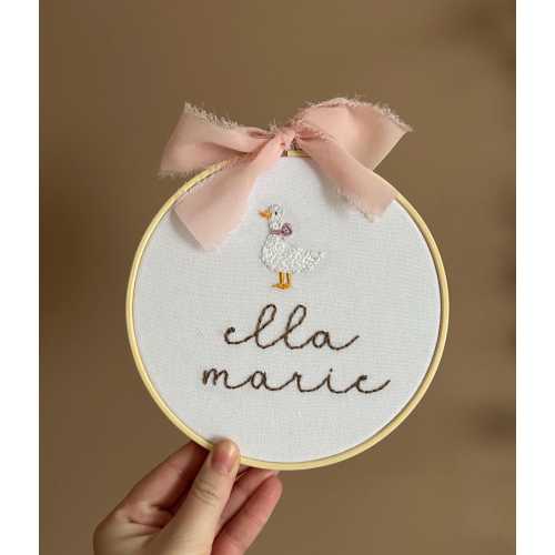 Hand Embroidered Goose Baby Name Hoop, Custom Nursery Sign, Sign for Newborn, Hospital Photo Prop