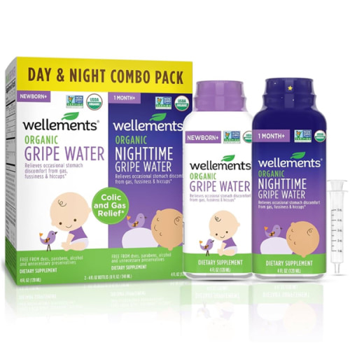 Wellements Organic Gripe Water for Babies Day & Night Combo Pack (4 Fl Oz) - Infant Gripe Water Newborn Calms Occasional Stomach Discomfort from Baby Gas, Colic, Hiccups & Fussiness - USDA Certified