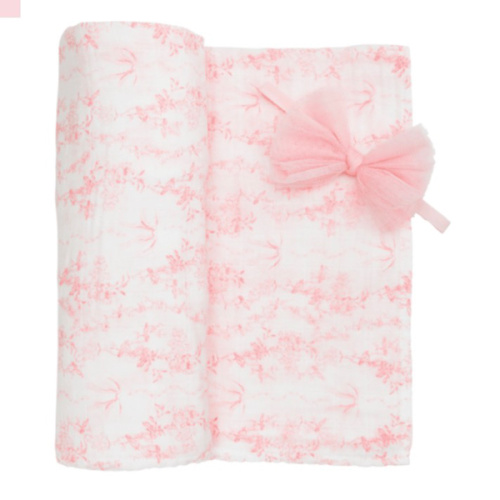 Pink Toile Swaddle & Headband Set | Elegant Baby Essentials Set | Mud Pie