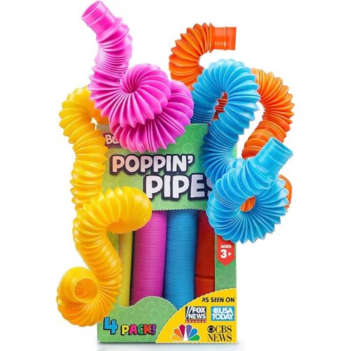BUNMO Pop Tubes - Sensory Toys - Toddler Toys - Imaginative Play & Stimulating Creative Learning - Hours of Fun for Kids - Tons of Ways to Play - Non-Mouthable Toy 3+ - 4 Pack Large