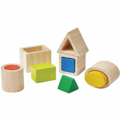 Plan Toys Geo Matching Blocks - Montessori Wooden Toy – The Natural Baby Company