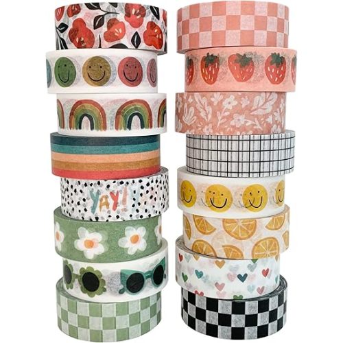 16 Rolls Washi Tape Set for Journaling, Scrapbooking & Decorative Crafts