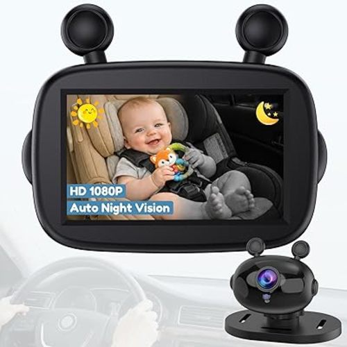 Baby Car Seat Camera - HD Auto Night Vision with Adjustable Brightness - 150° Wide View Baby Car Camera for Full Backseat View - Easy 5 Mins Install Fits Most Cars,SUVs,Trucks
