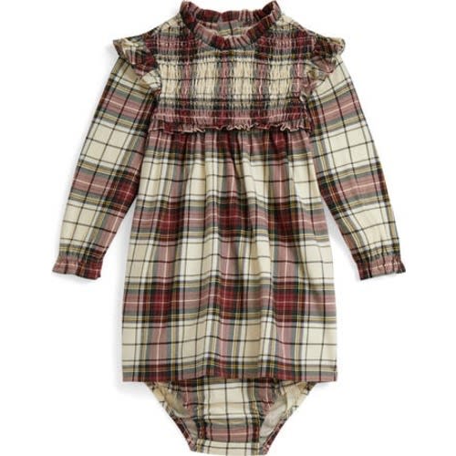 Plaid Long Sleeve Cotton Smocked Bodice Dress & Bloomers, 9M