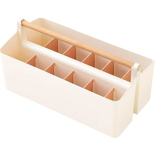 Art Supply Organizers Caddy with Handle, Desk, Makeup Caddy and Tote (White+Pink, Large)