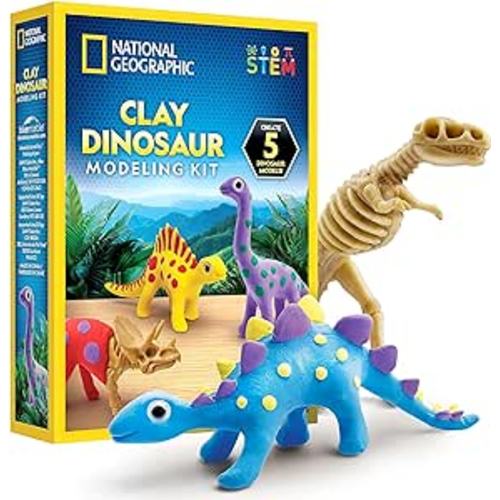 NATIONAL GEOGRAPHIC Clay Dinosaur Arts & Crafts Kit - Dinosaur Air Dry Clay for Kids Craft Kit with 5 Clay Colors, 5 Dino Skeletons, Sculpting Tool & Googly Eyes, Dinosaur Activity (Amazon Exclusive) : Toys & Games