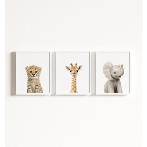 Build Your Own Baby Animal Art Gallery Wall: $234.60 Total · 16x20 Framed · White · No Mat · 3 prints · Cheetah: Classic, Giraffe: Classic, Elephant: Classic