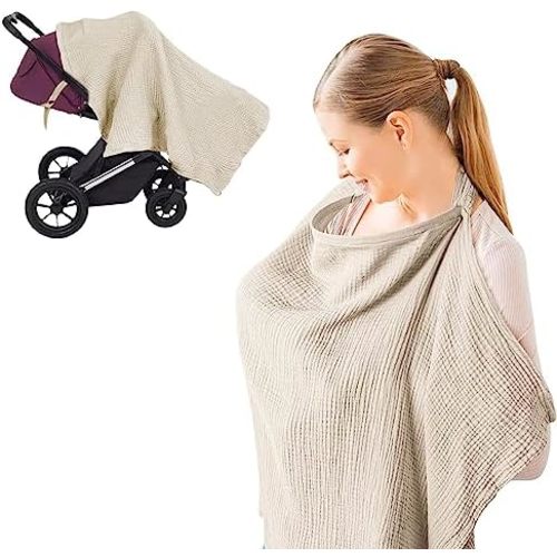 Breastfeeding Nursing Cover, 100% Cotton Nursing Scarf cover Mother Nursing Apron, (Khaki)