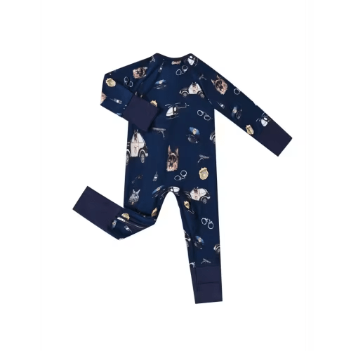 baby bamboo fiber onesie two way zipper police car dog - Temu