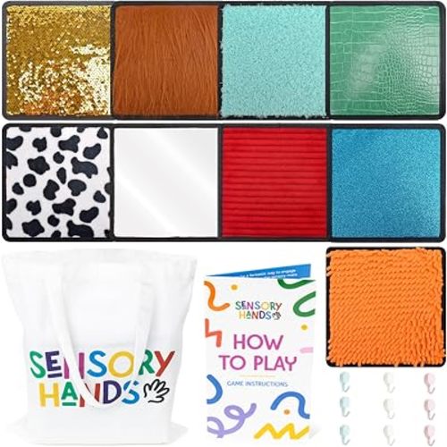 Textured Sensory Mats for Special Needs Kids - 8" Colorful Fidgeting Tactile Sensory Toys for Learning - Sensory Mat Set with Adhesive Hooks for Wall Hanging & Tote Bag - 16 & 12 Pack (Pack of 9)