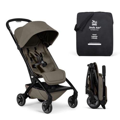 Joolz Aer2 Lightweight Travel Stroller for Baby & Toddler – One-Hand Fold, Compact Carry-On Airplane Approved, Reclining Seat, UPF 50+ Canopy, Travel Pouch, Baby Net – Space Black