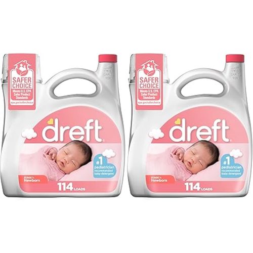 Dreft Stage 1 Newborn Baby Liquid Laundry Detergent, Gentle on Sensitive Skin, HE Compatible, 114 loads,(Pack of 2)
