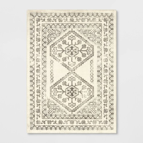 Threshold 4'x5'5" Washable Kensington Persian Style Rug Cream - Threshold™: Traditional Vintage, Medium Pile, Tufted, Indoor Use