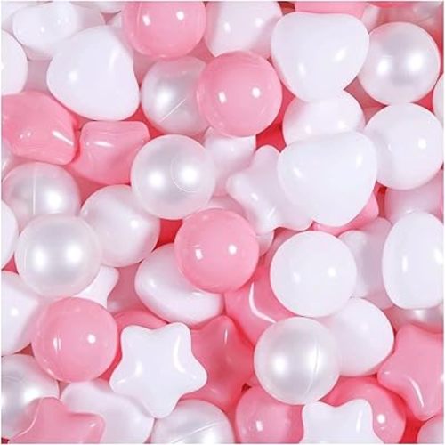 GOGOSO Pink Ball Pit Balls with Star Bals Heart Balls 100 - Crushproof Plasticballs for Babies Toddlers Kids Children for 1 2 3 4 5 Years Old,5 Colors,2.15inches