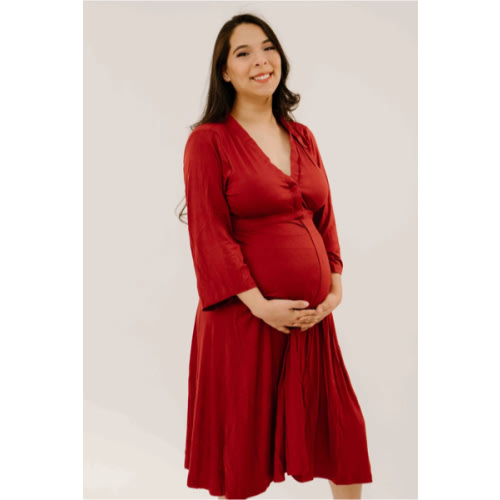 Lila Labor & Postpartum Gown in Crimson
