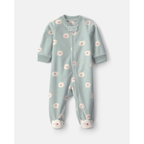 Baby Girl Bear Fleece 2-Way Zip Sleep & Play Pajamas - Green | Carter's