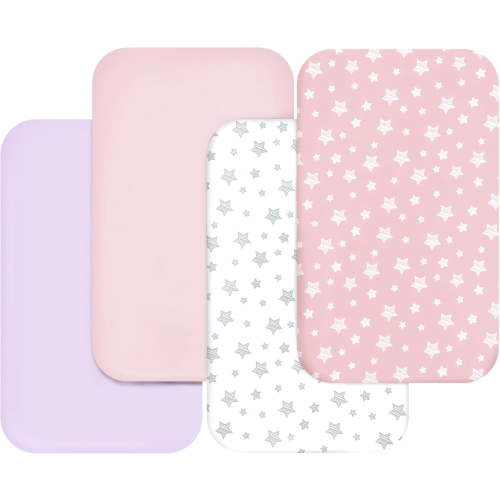 Bassinet Seets for Baby Boys Girls 4 Pack(33" x 20"), Compatible wit AirClub, Mika Micky, , , Koola, AMKE and Oter Rectangle Bassinet Mattress, Pink