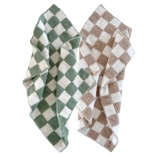 2-Pack Phufy® Bliss Mini Blanket, Sage/Cocoa Checkerboard