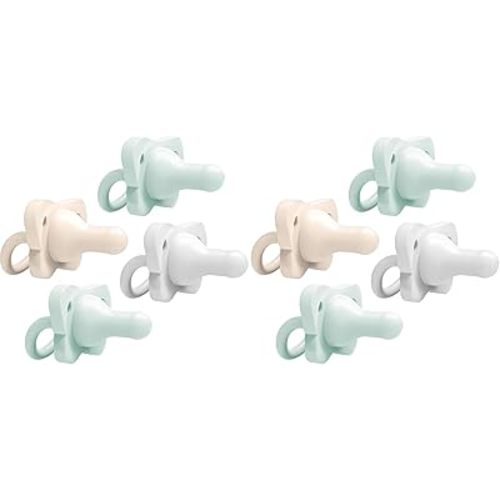 Dr. Brown's HappyPaci 100% Silicone Baby Pacifier, Contoured One-Piece Design, Gray, Green, Ecru, 0-6m, BPA-Free, 8-Pack