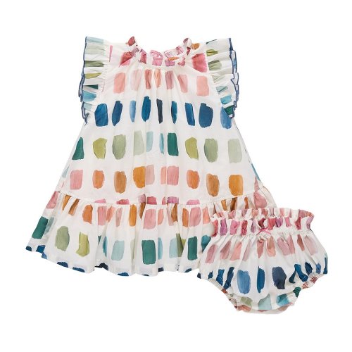 Pink Chicken Baby Girls Harper Ruffle Cap Sleeve Hem Cotton Dress & Diaper Cover Set