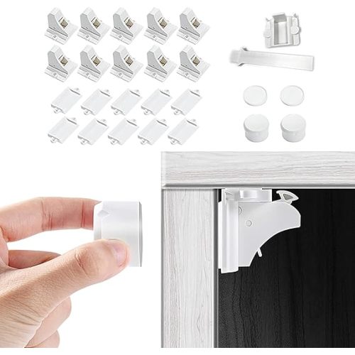 Vmaisi Adhesive Magnetic Locks for Cabinets & Drawers (10 Locks and 2 Keys)