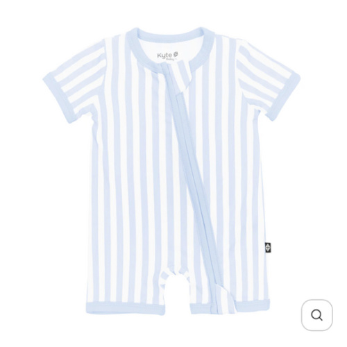 Zipper Shortall Romper in Small Mist Stripe