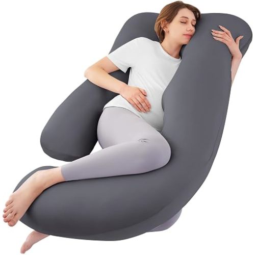 Sasttie Pregnancy Pillows for Sleeping, U Shaped Cooling Full Body Pillow with Removable Cover, Pregnant Women Must Haves, Maternity Essential, Dark Grey