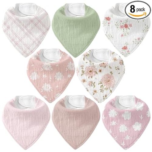Muslin Baby Bibs 8 Pack, Baby Bandana Drool Bib for Drooling and Teething, Cotton Soft Absorbent for Girls Boys Garden