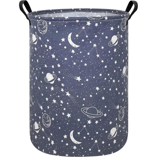 Foldable Waterproof Round Fabric Laundry Basket Home, Blue Starry Sky