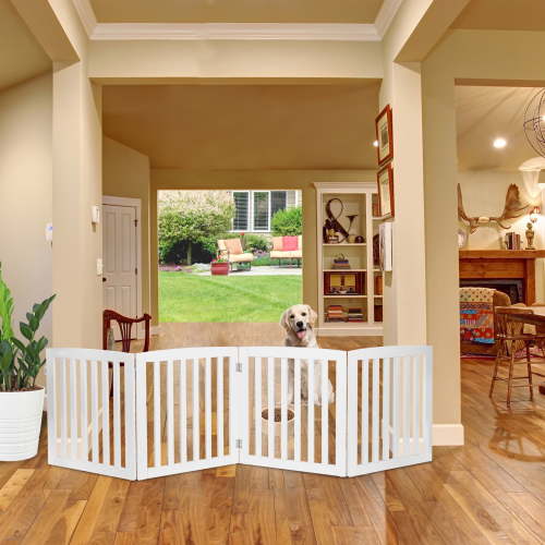 HomGarden Foldable Pet Dog Gate - 4 Panels 24'' Tall Fence for Doorways Stairs, White