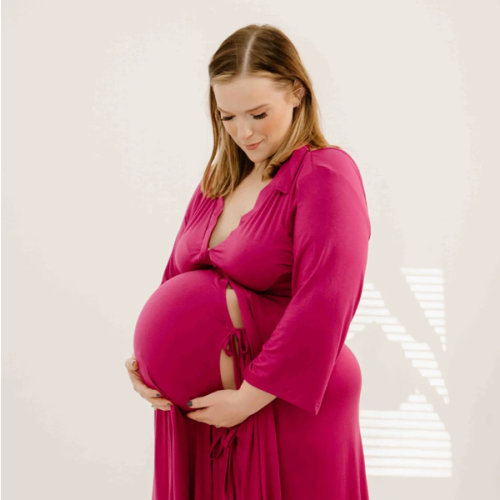 Lila Labor & Postpartum Gown in Raspberry Red