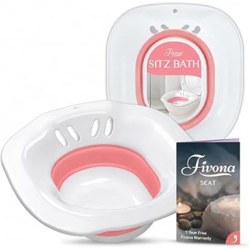 Fivona Sitz Bath for Toilet Seat Postpartum and Hemorrhoids Care - Yoni Steam Seat - Foldable Basin for Epsom Salt Soak - Portable Bidet BPA Free Temperature Resistant - Universal Fit - Pink