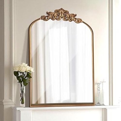 WAMIRRO Ornate Gold Mirror,Vintage Arched Mirror,Baroque Antique Mirorr for Living Room/Hallway/Fireplace/Bathroom/Entryway 24"X36"