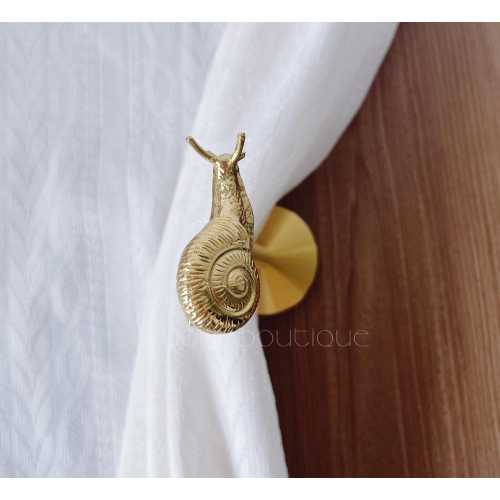 Solid Brass Snail Curtain Holdbacks: Wall Mounted Tie Backs -QHKHAND014